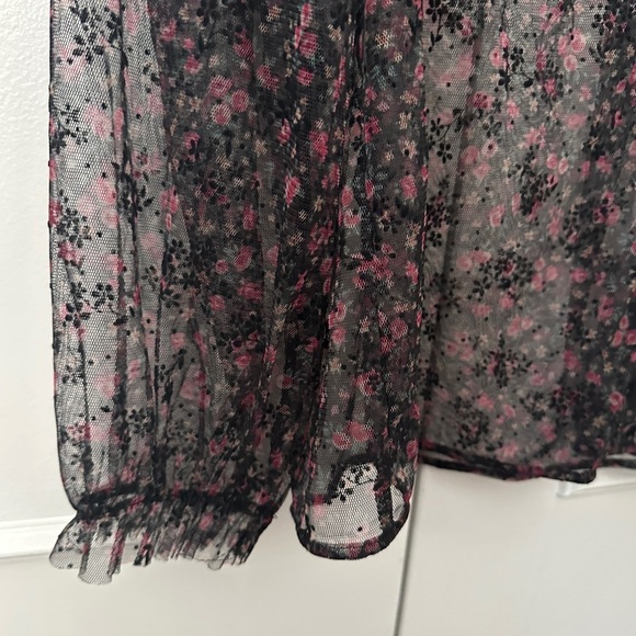 Zara Sheer Floral Black Blouse with Ruffles Size Medium Womens - Picture 4 of 16